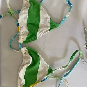 Lilly Pulitzer tie bikini swimsuit green and white strips